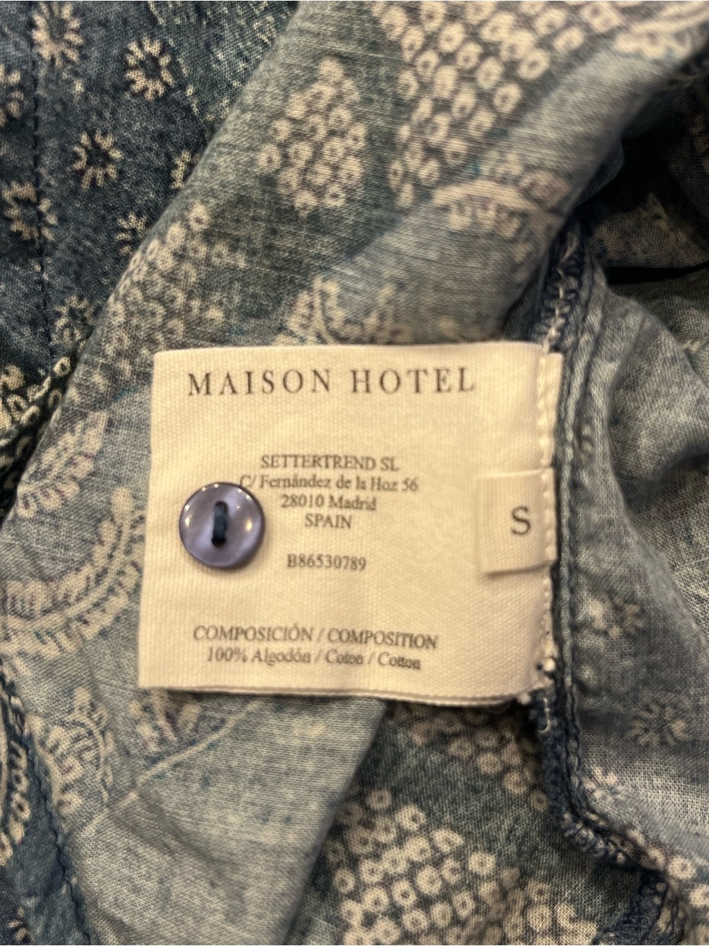 Maison Hotel Ayako Shirt Shikoku Indigo Blue Floral Cotton Voile Blouse Size S - Picture 14 of 14